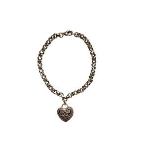 Judith Jack Marcasite Puffed Heart Sterling Silver Rolo Charm Bracelet
